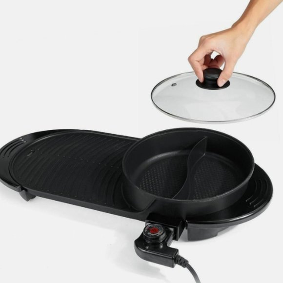 BBQ Electric Grill Pan Dual Power Non Sticky Cookware Steamboat Hot Pot - Picture 2 of 9